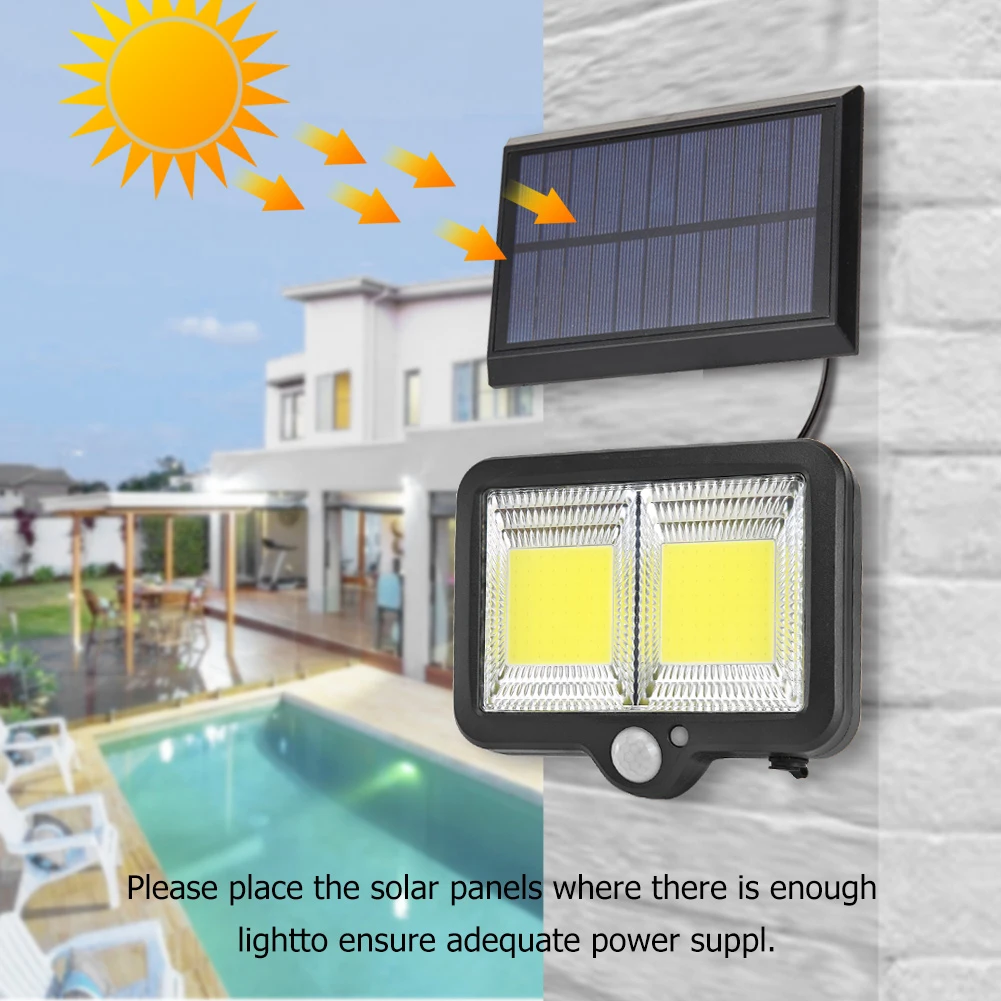 COB 160LED Solar Light Outdoor Solar Lamp PIR Motion Sensor Waterproof Street Light Powered Sunlight Path Night Lighting