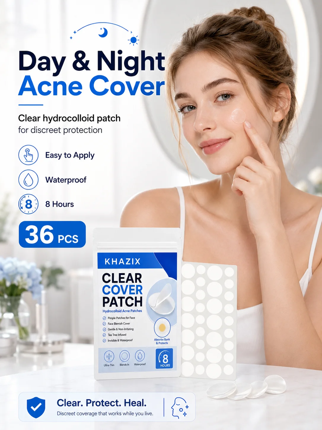 36pcs Transparent Pimple Patches Hydrocolloid Acne Spot Stickers, Invisible Blemish Cover Patch, Waterproof Face Care view 5