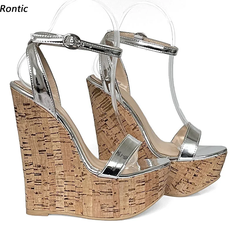 

Rontic Real Pictures/женские летние сандалии-гладиаторы на платформе, босоножки-гладиаторы на танкетке и высоком каблуке с открытым носком, красивые серебряные туфли для вечеринок, размер США 4-20