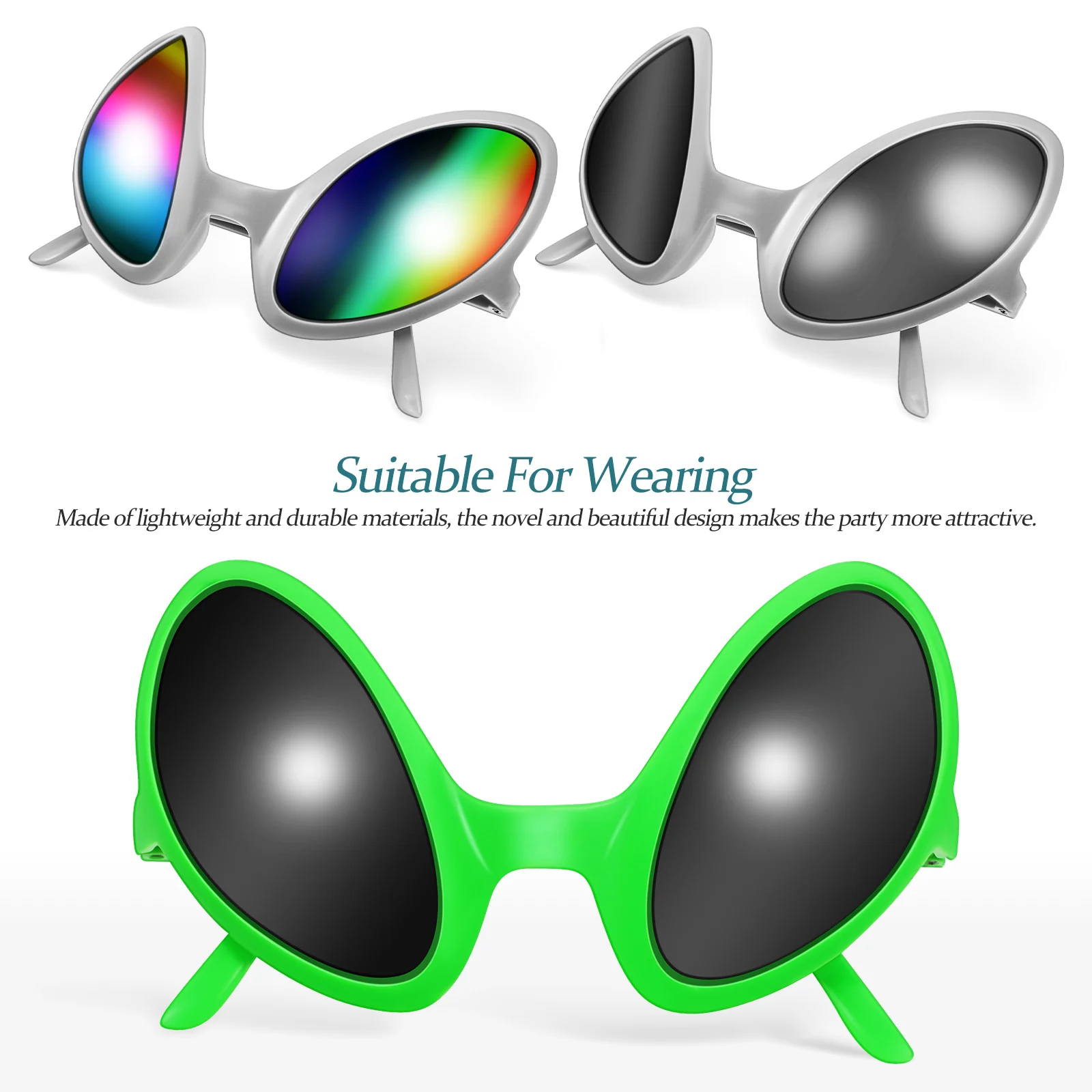 

4 Pcs Alien Glasses Gray Lens Silver Colorful Coating Party Costume Funny Eyewear Adult Universal Size Suitable