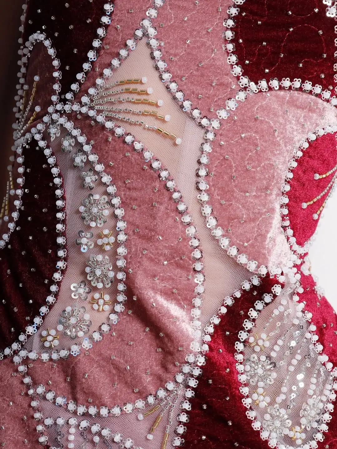 Ofherown 2026 Burgundy Pink Strapless Beaded Evening Dress Velvet Patchwork Formal Prom Gown for Party Red Carpet Customized view 6