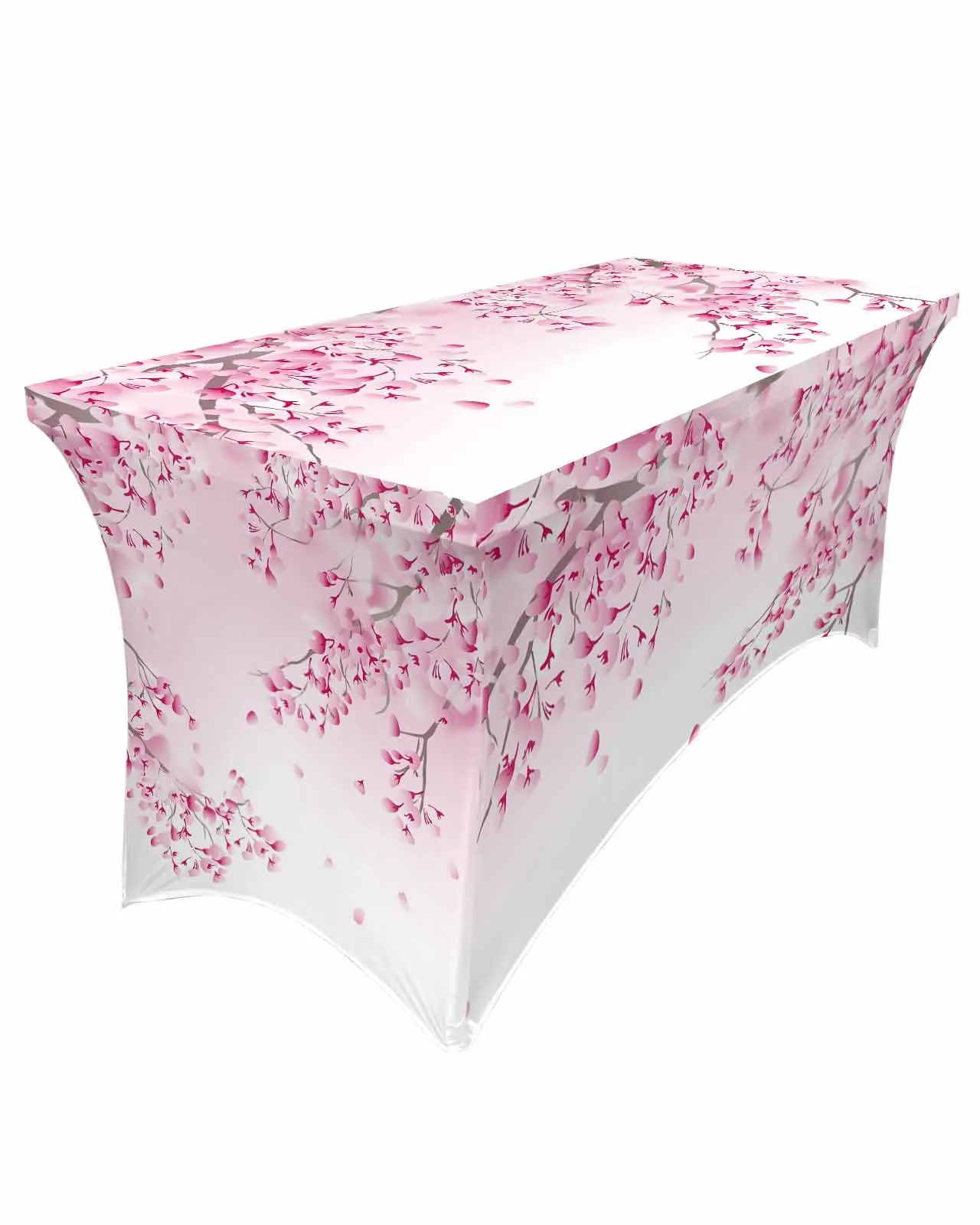 Japanese Style Sakura Cherry Blossom Pink Flower Elastic Table Skirt Wedding Hotel Birthday Table Cover Buffet Table Tablecloth