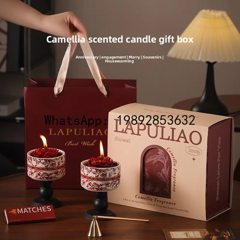 

New camellia scented candle gift box, high-end engagement and wedding gift, exquisite souvenir for girlfriends, wholesale