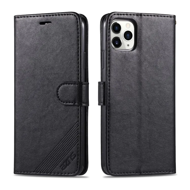 

AZNS PU Leather Shockproof Wallet Stand Design Phone Case for iPhone 13 mini 5.4 inch - Black