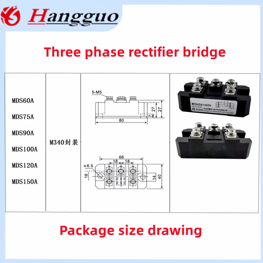 Imagem -04 - Módulo Trifásico da Ponte do Retificador Pacote M340 Mds100a 1600v 60a 75a 90a 100a 120a 150a