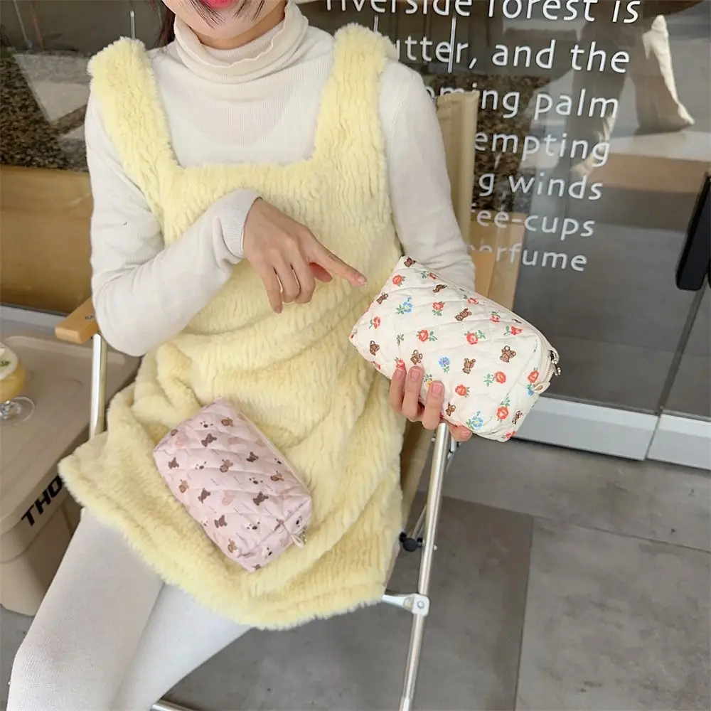 Kawaii Floral Frische Bleistift Tasche Einfache Pastoralen Stil Make-Up Tasche Baumwolle Stoff Große Kapazität Zipper Schreibwaren Tasche Frauen