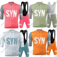 SYN 2025 Team Cycling Jersey Men Set Bicycle Orange Pink Clothing Kit Road Bike Shirts Suit Bicycle Bib Shorts MTB Maillot