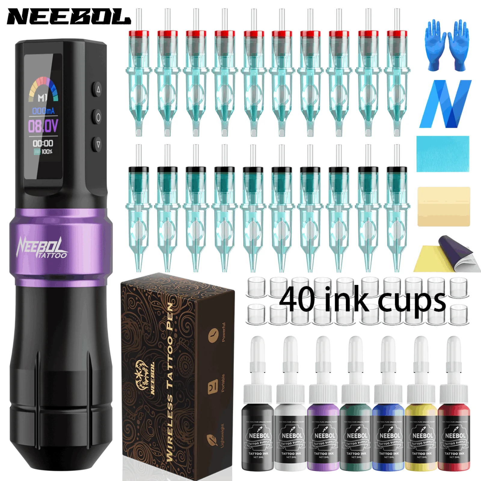 

Набор для татуировки Neebol Набор тату-пистолета для перманентного макияжа Набор тату-машин Беспроводной источник питания для татуировки Набор для татуировки