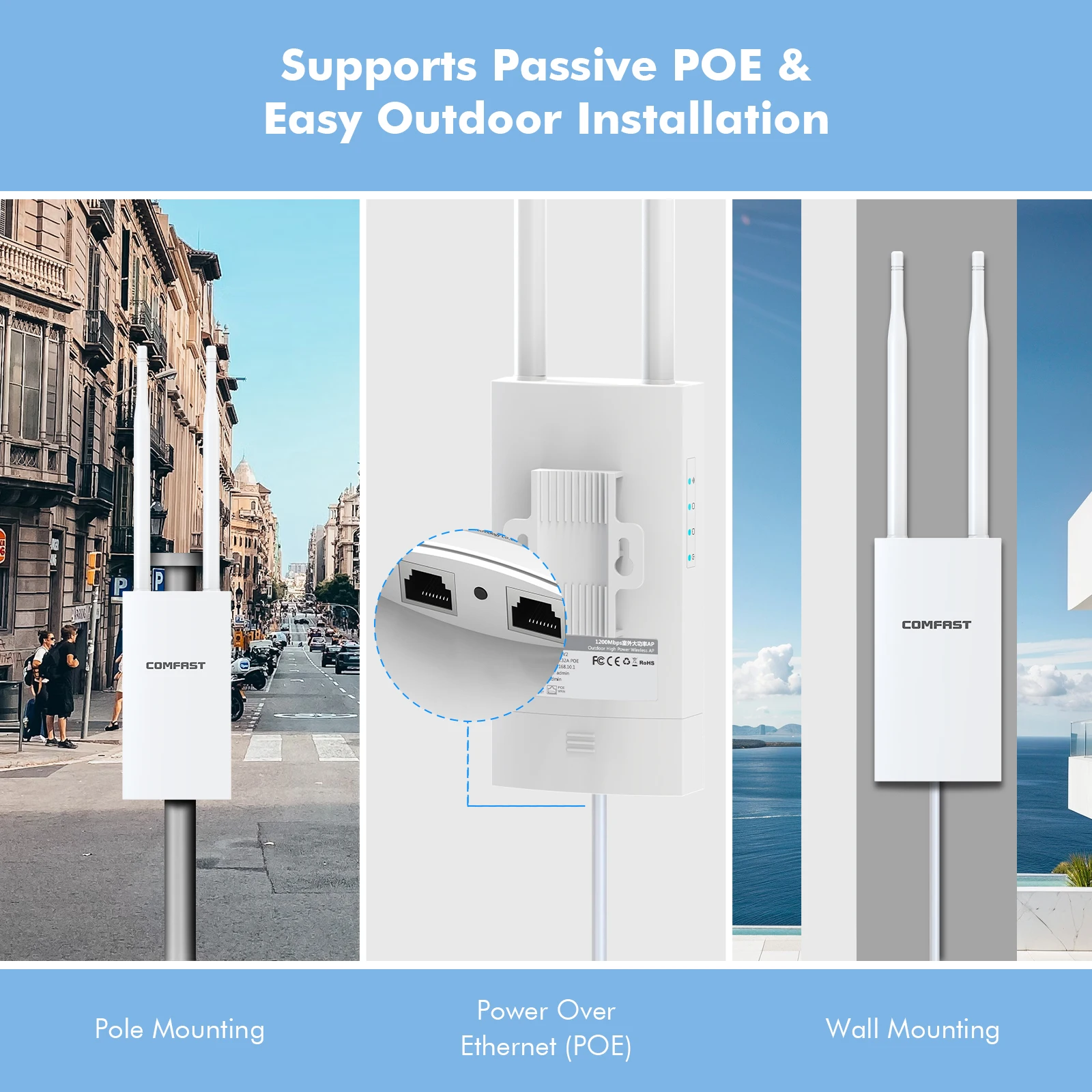 COMFAST 300/1200Mbps Outdoor Wireless AP 2.4GHz/5.8GHz High Power WiFi Access Point 5dBi Antenna 48V PoE IP66 EU/US Plug - view 5