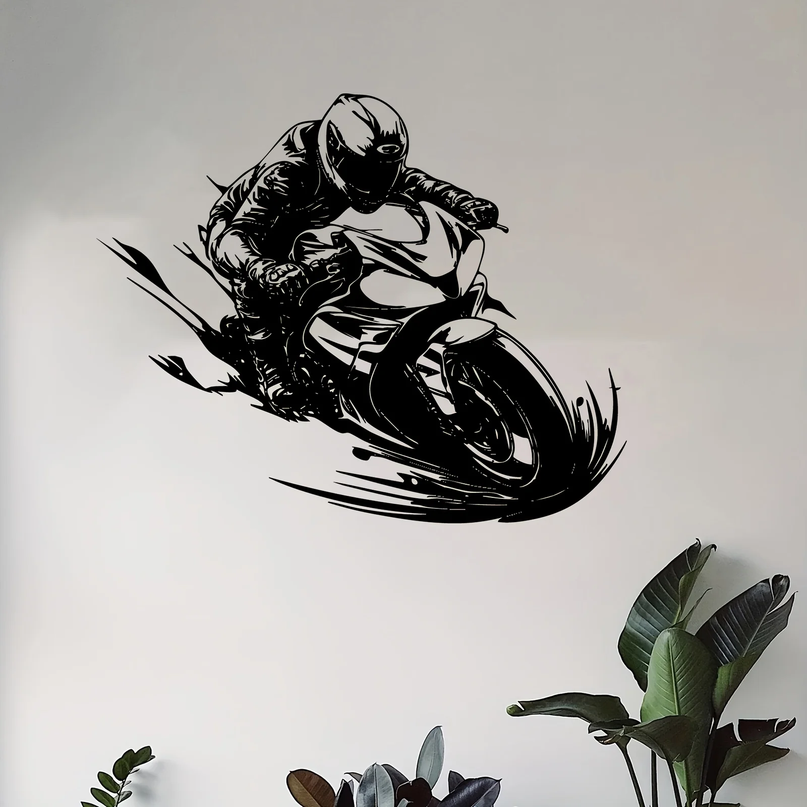 Brand Motorcycle Metal Wall Art Iron Biker Sculpture Weatherproof Garage Fence Decor Dynamic Black Outdoor
