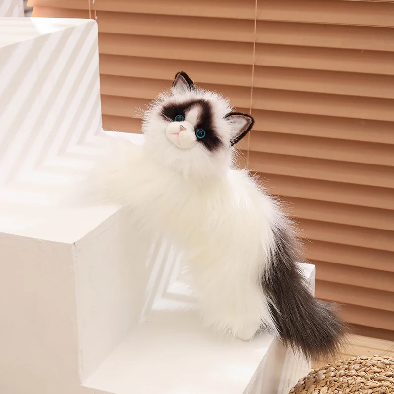 50cm Ragdoll Cat Simulation Plush Animal Doll Stuffed Lying White Long Fur Fluffy Companion Friend Gift