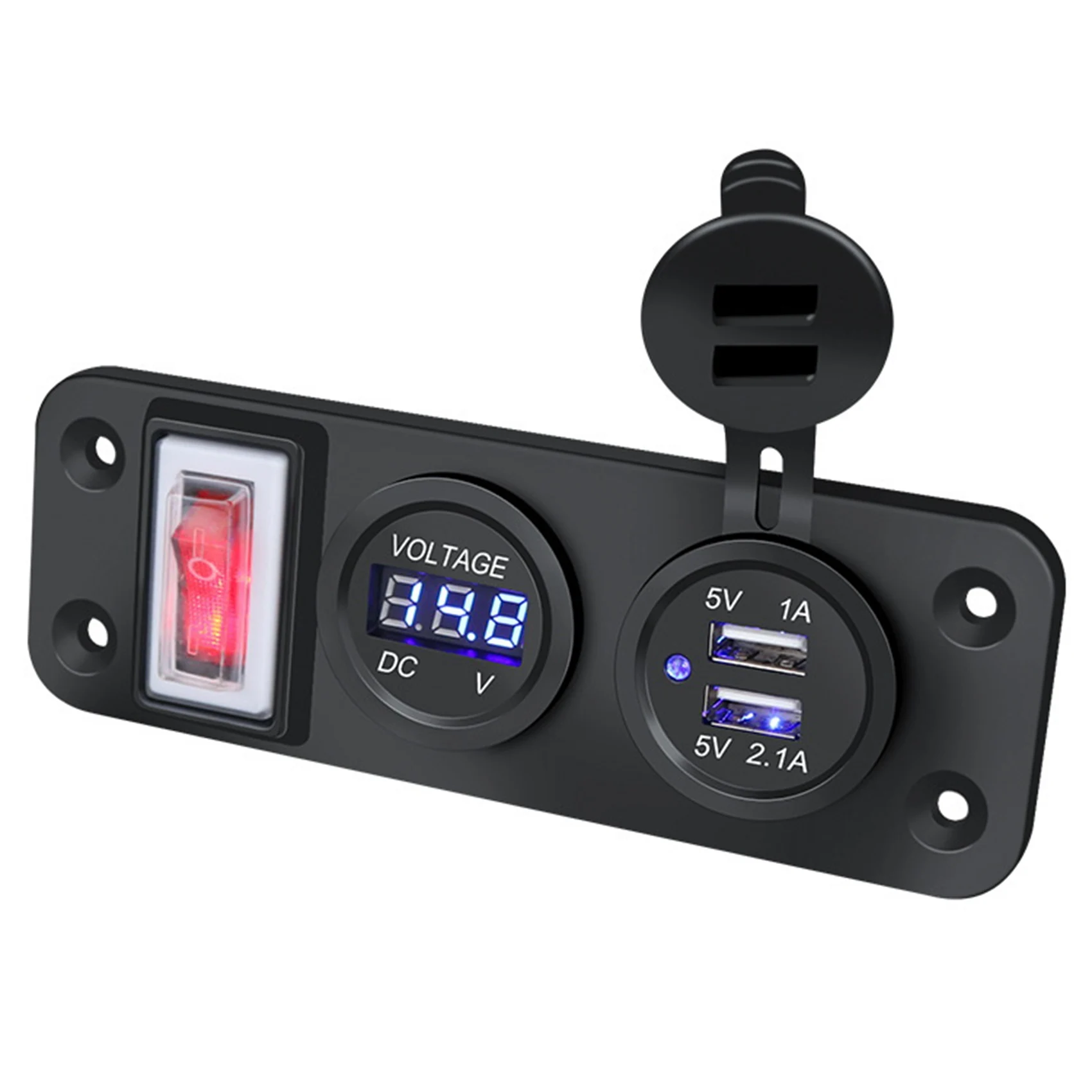 

2 Hole Switch Panel + Voltmeter + Dual USB Single Lamp 3.1A 12V Charger Socket Panel Dual USB Car Socket