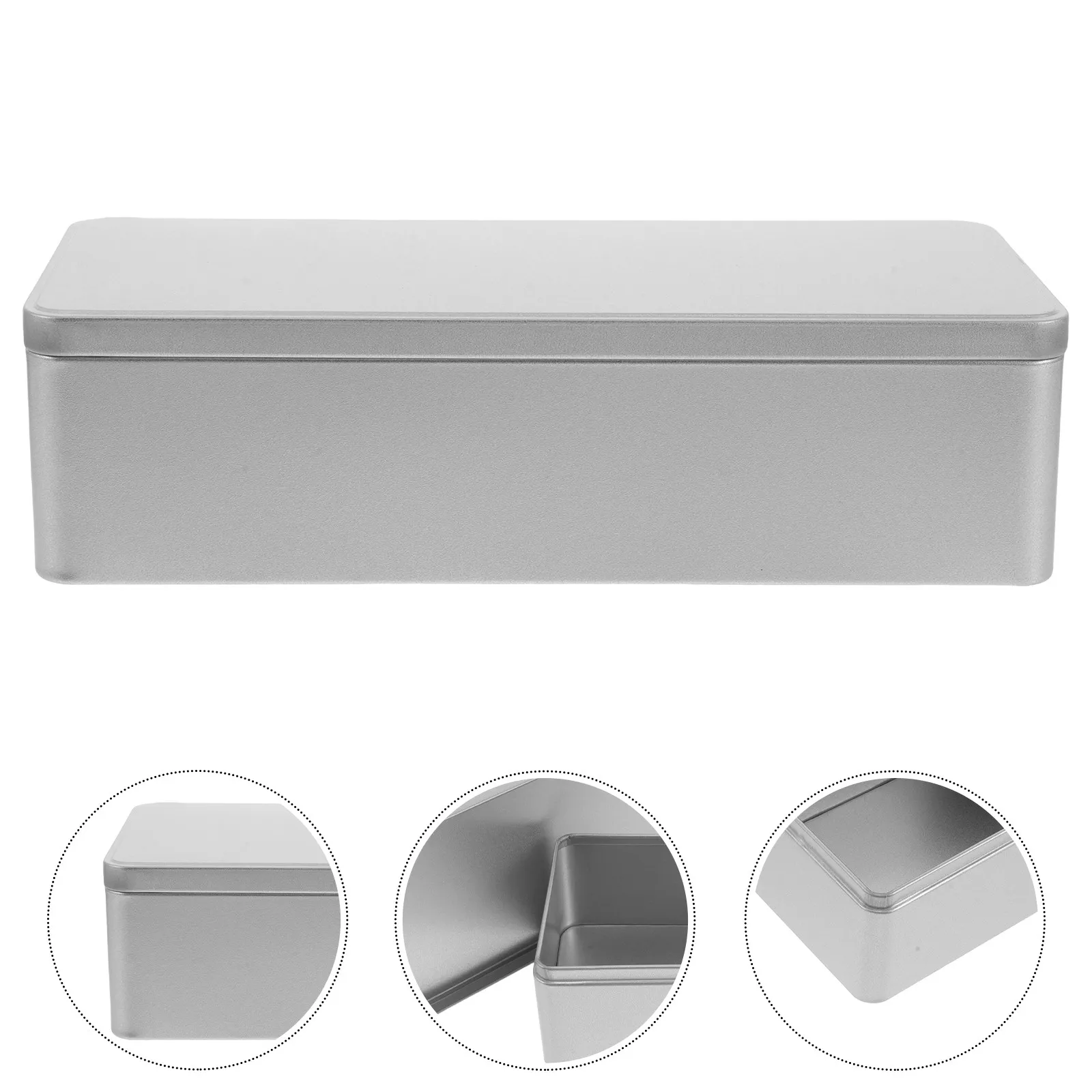 2Pcs Cookie Storage Box Rectangular Tinplate Container Silver Portable Small Candy Organizer Metal Tinplate Box with Lid Snacks