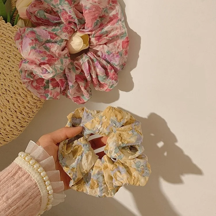 Słodkie damskie kwiatowe gumki do włosów Scrunchies dziewczęce kwiatowe gumki do włosów letni kucyk Holder gumka akcesoria do włosów — zdjęcie 5