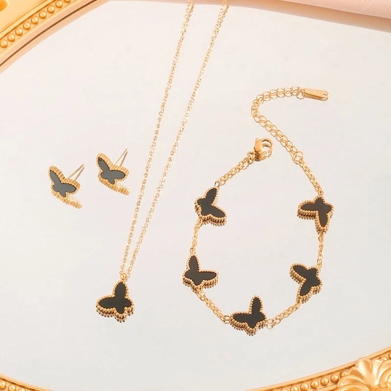 

European and American Style Double-sided Mother-of-pearl Niche Design, High-end Butterfly Necklace, Bracelet, Earrings for Women