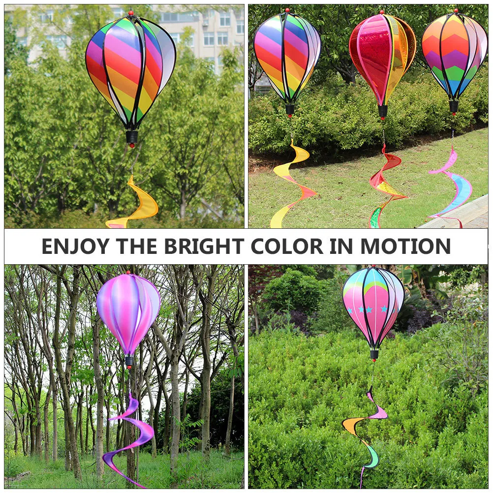 

1pc Rainbow Hot Air Balloon Windmill Plastic Rotating Sequins Spinner Hanging Decoration For Outdoor Garden Courtyard Wind