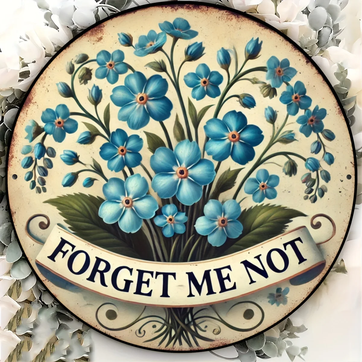 لافتة ألومنيوم على شكل زهرة "Forget Me Not" عتيقة - لوحة زهور مبتكرة، هدية عيد الحب، ديكور فني جداري للمقهى، المرآب، البعيد