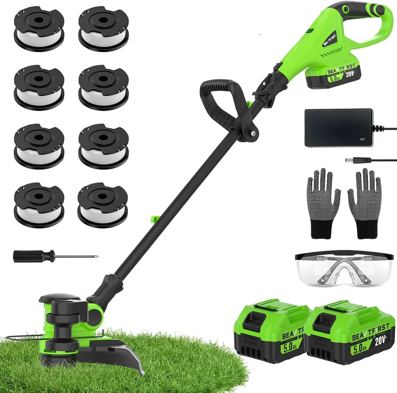 

12" Cordless Weed Wacker with 2x5.0Ah Battery & Charger, Electric Grass Trimmer 20V, Edger Lawn Tool
