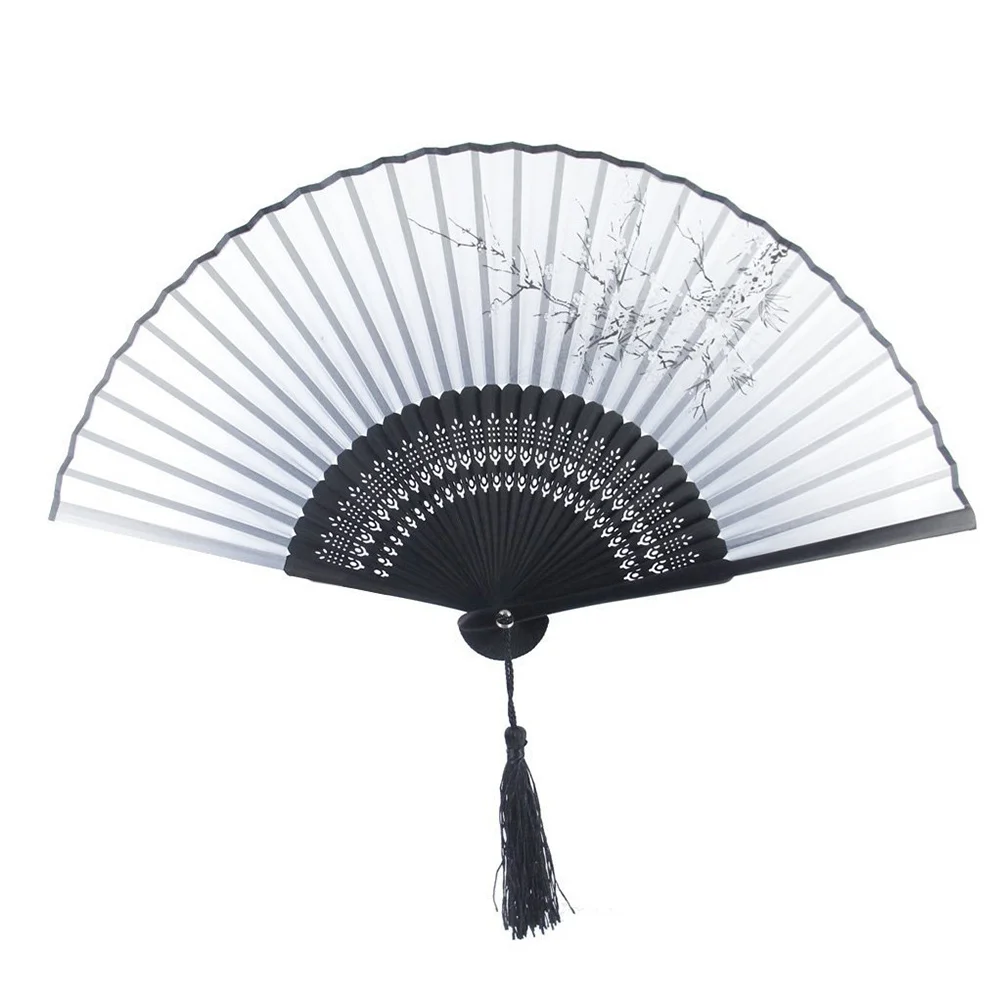 

Vintage Chinese Plum Blossom Folding Fan Tassel Pendant Durable Parties Outdoor Weddings Festivals Gifts