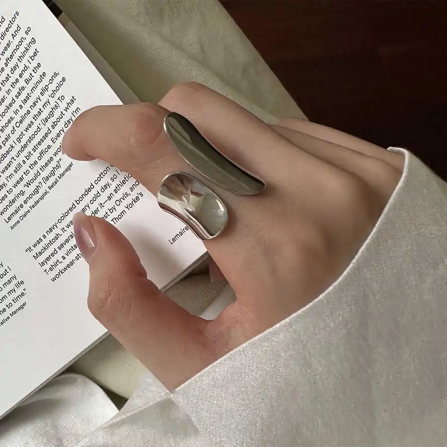 925 Sterling Silver Ultra-wide surface Ring For Women Jewelry Finger Adjustable Open Ring For Party Birthday Gift
