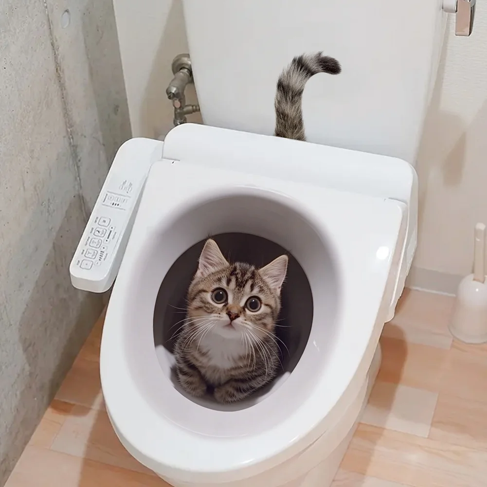 White Cat Wall Decal for Bathroom Self Bonding Removable PVC Sticker for Tiles Glass Mirrors Wooden Panels 9.5x12.5cm