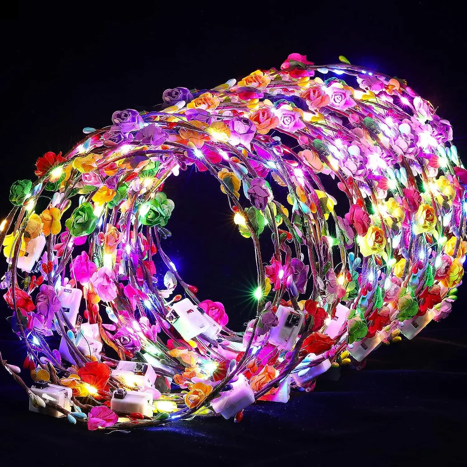 20Pcs LED Flower Crown Headband Light up Fairy Floral Headpiece Wreath Headdress Hair Wreath for Women Girl Birthday Party