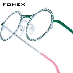 FONEX Multicolor Titanium Eyeglass Frame Women New Brand Design Retro Vintage Round Glasses Men Japanese Handmade Eyewear 85882