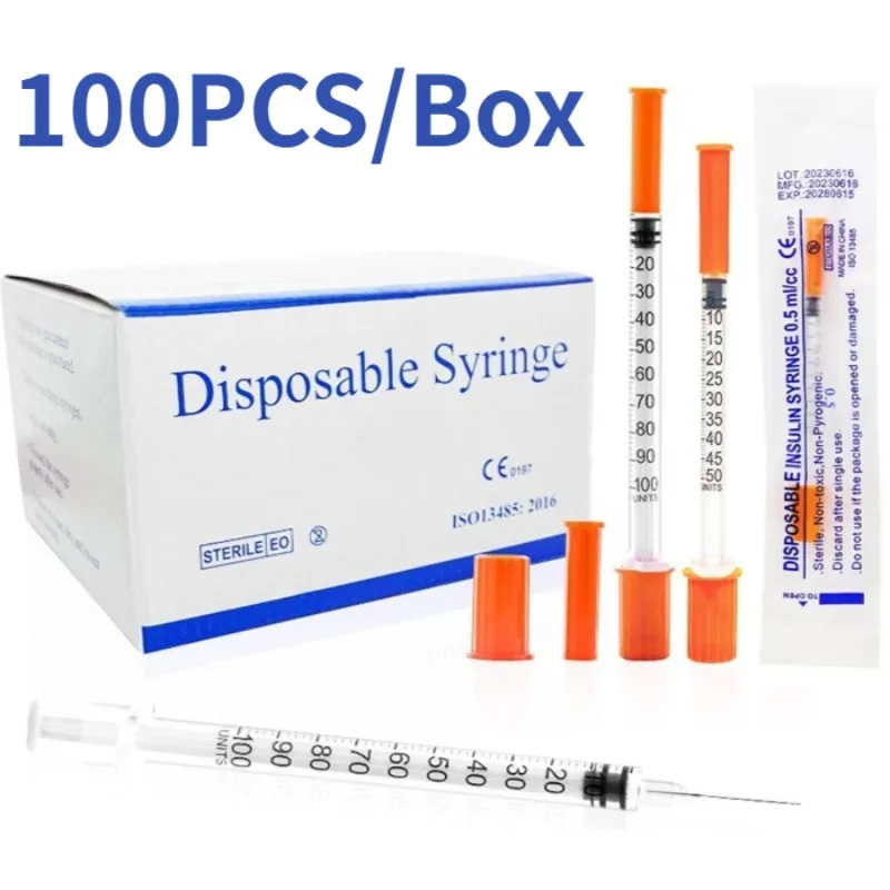 Multi-specification100PCS/PACK 0.3ml 0.5ml 1ml Disposable Individually Wrapped Insulin Syringe for Animals,Lab