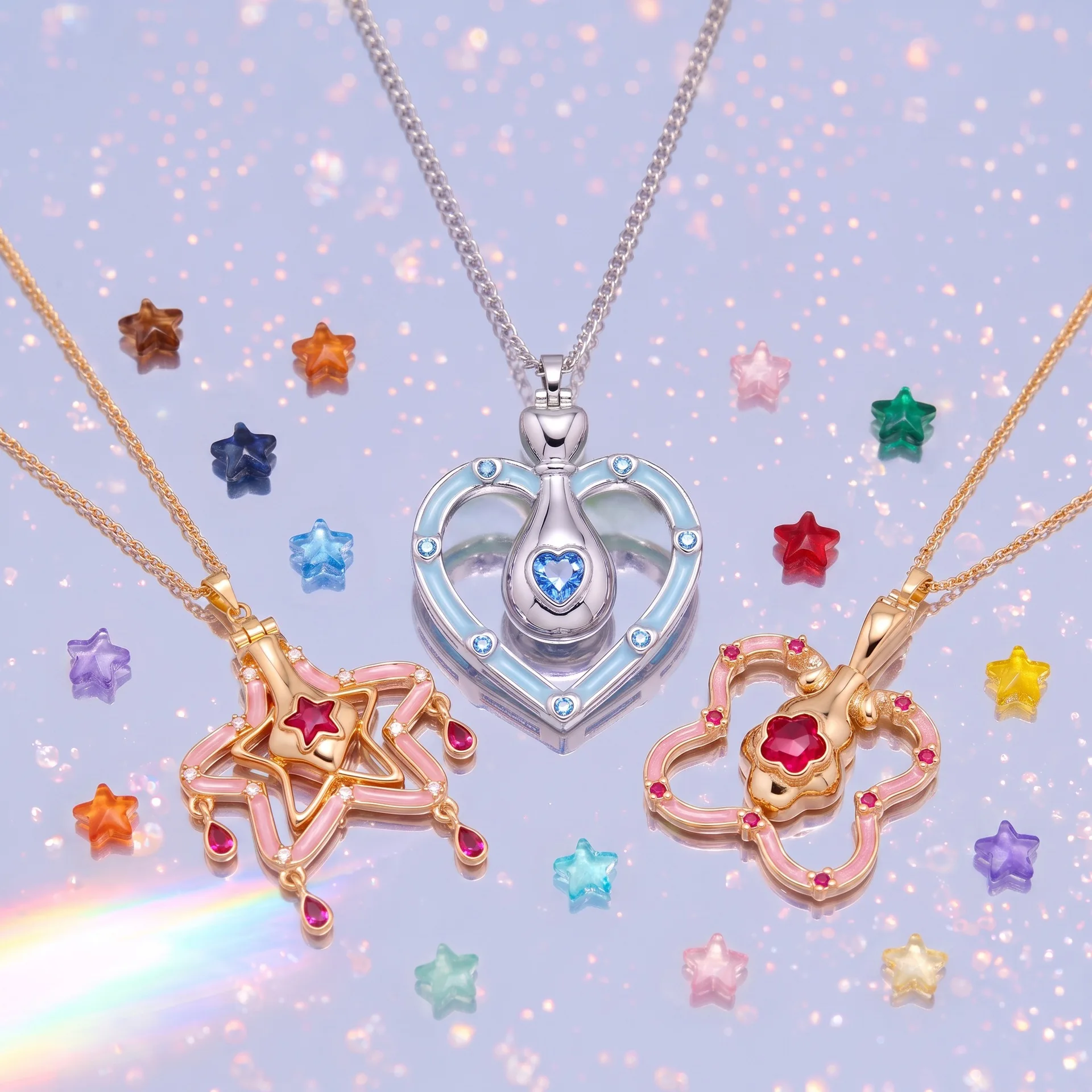 Fairy Tale Style Star Heart Pendant Necklace for Women Crystal Star Tassel Necklace Hollow Heart Necklace Jewelry Accessories