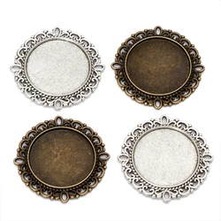 10pcs Cabochon 25mm Antique Bronze Double Lace base Pendant Setting Glass Cabochon Base Tray DIY Jewelry Findings Components B