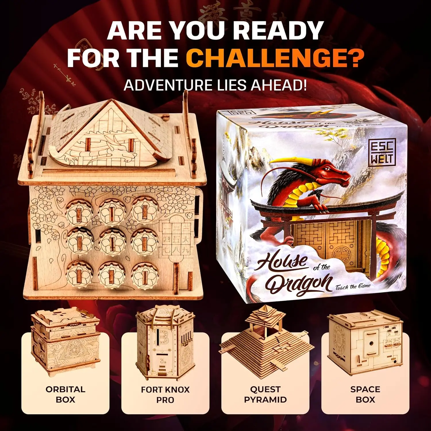 House of Dragon 3D Escape Puzzle Box - Brain Teaser for Adults & Teens - Wooden Escape Room Game with Hidden Compartment