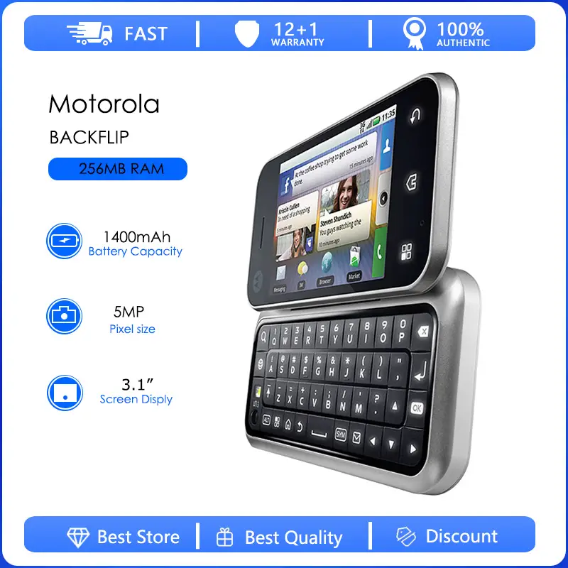 Motorola BACKFLIP MB300 مجددة - أصلية MB300 بطارية قابلة للفصل 1400 مللي أمبير هاتف محمول بالجملة شحن مجاني