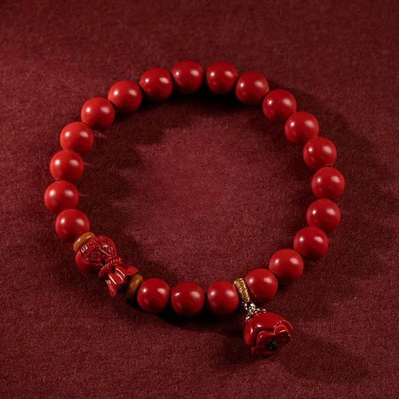 Cinnabar Blessing Bag Bracelet Lotus Pendant Bracelet Natural Gift Ideas for Men and Women.