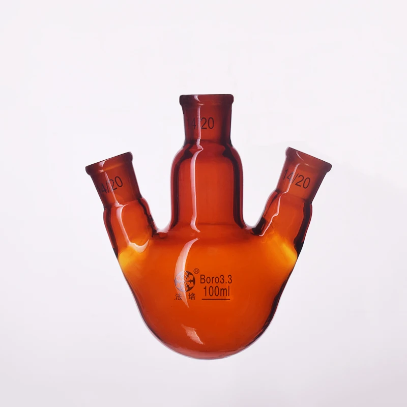 

FAPEI Brown Three-necked flask oblique shape,With three necks standard grinding mouth 100mL,Middle 14/20,Side 14/20