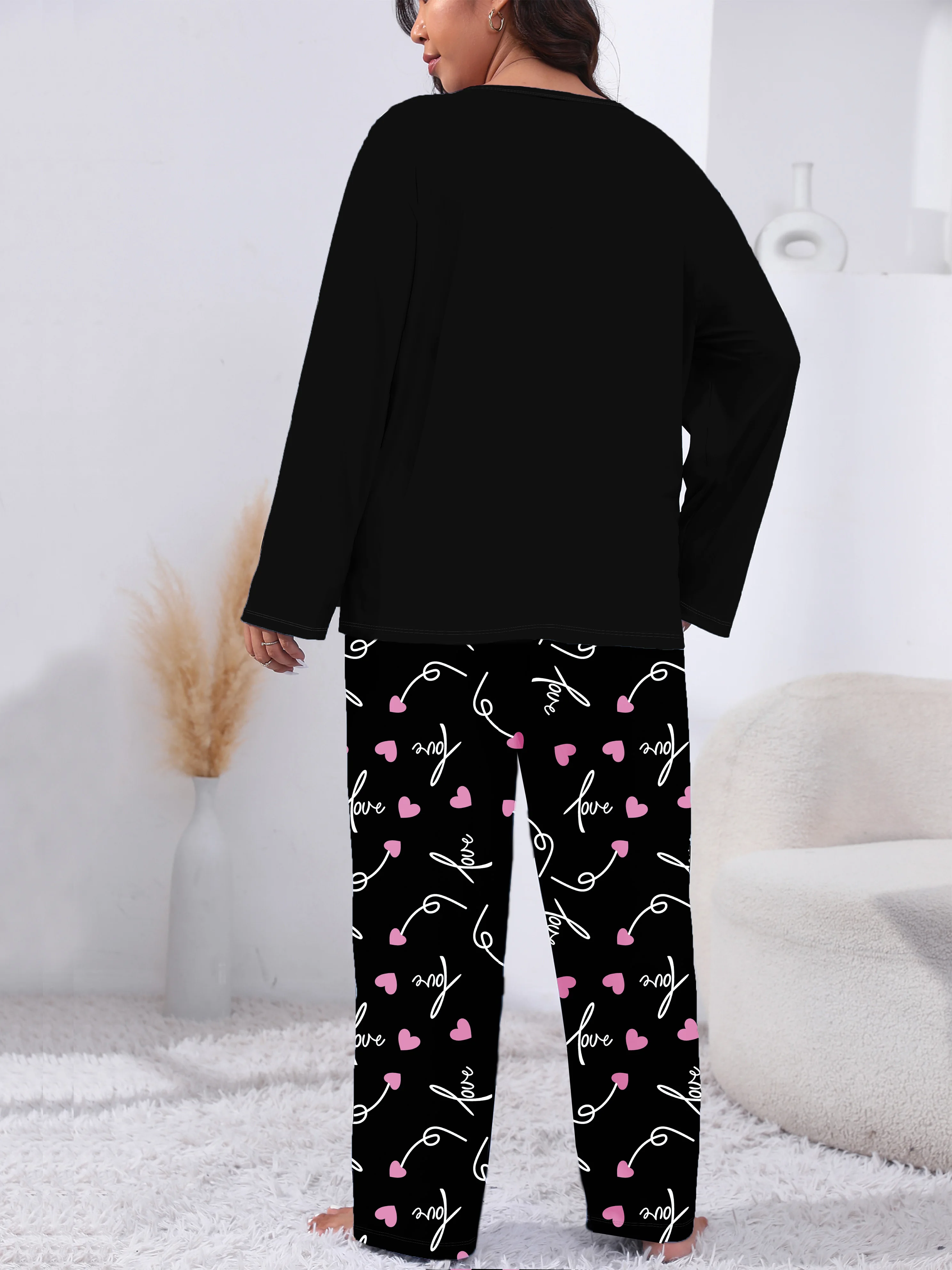 Pyjamas for Women\'s Sleepwear Long Sleeve Shirt with Pants Set &Quality Heart Print Top and Trousers Autumn Sleepwear
