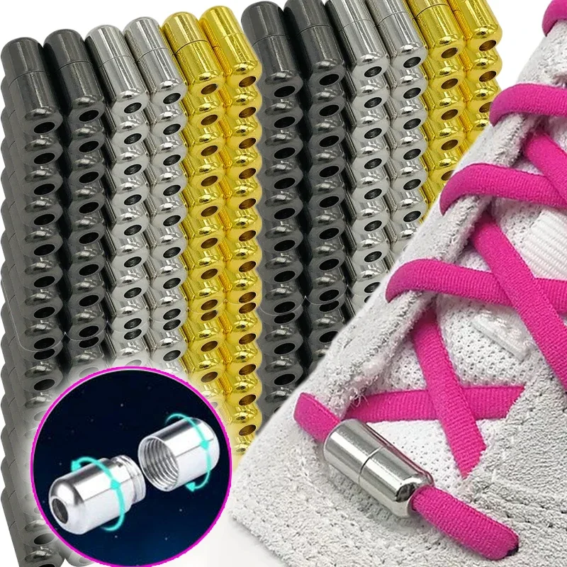 10pcs Unisex Elastic Flat Shoelaces No Tie Shoe Laces Metal Lock Creative Kids Adult Sneakers Shoelace Lazy Laces Capsule Ties