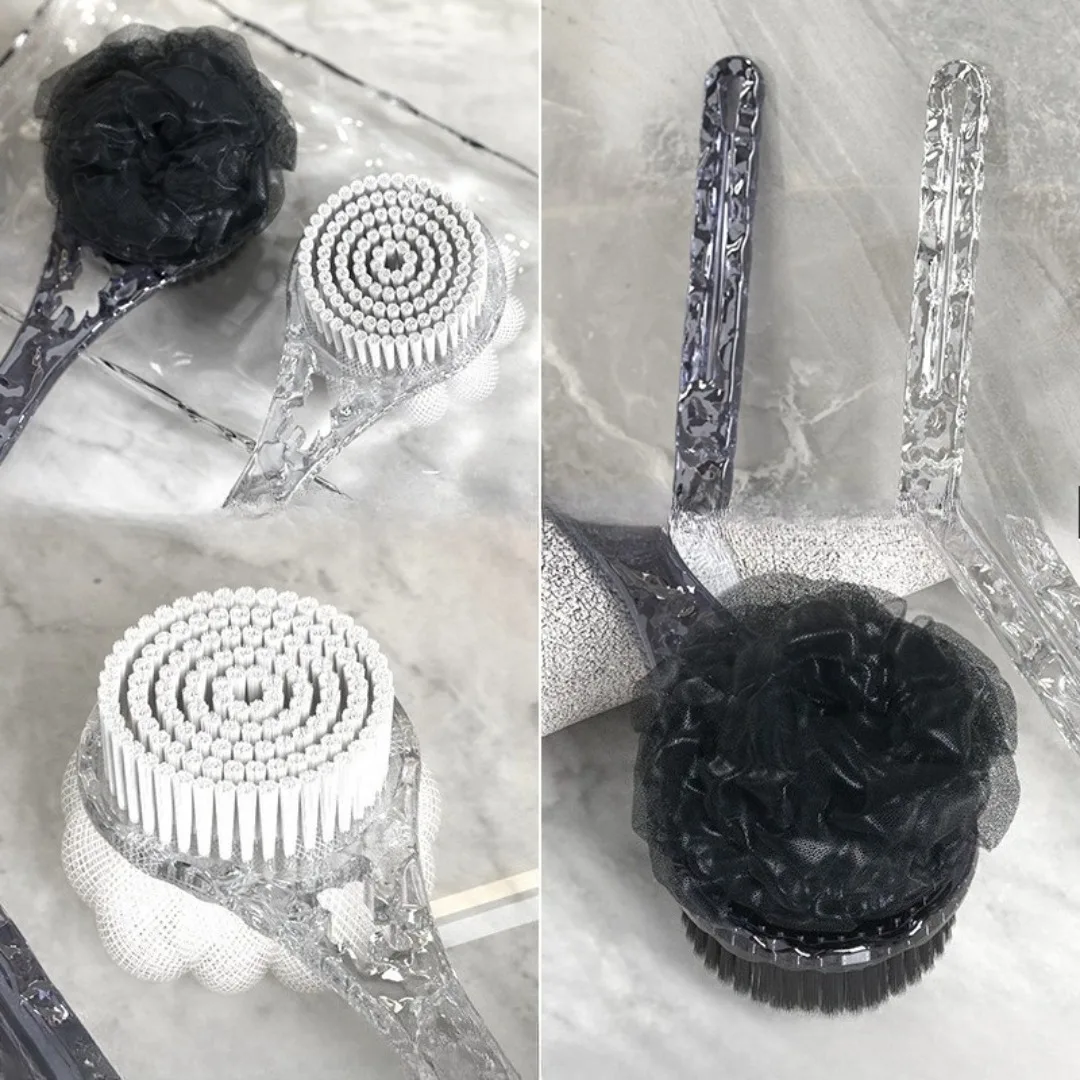 2 in 1 Soft Back Scrubber Brush Skin Massager Bath Shower Scrubbing Brush with Handle Body Wash Exfoliating Scrub Bath Supplie