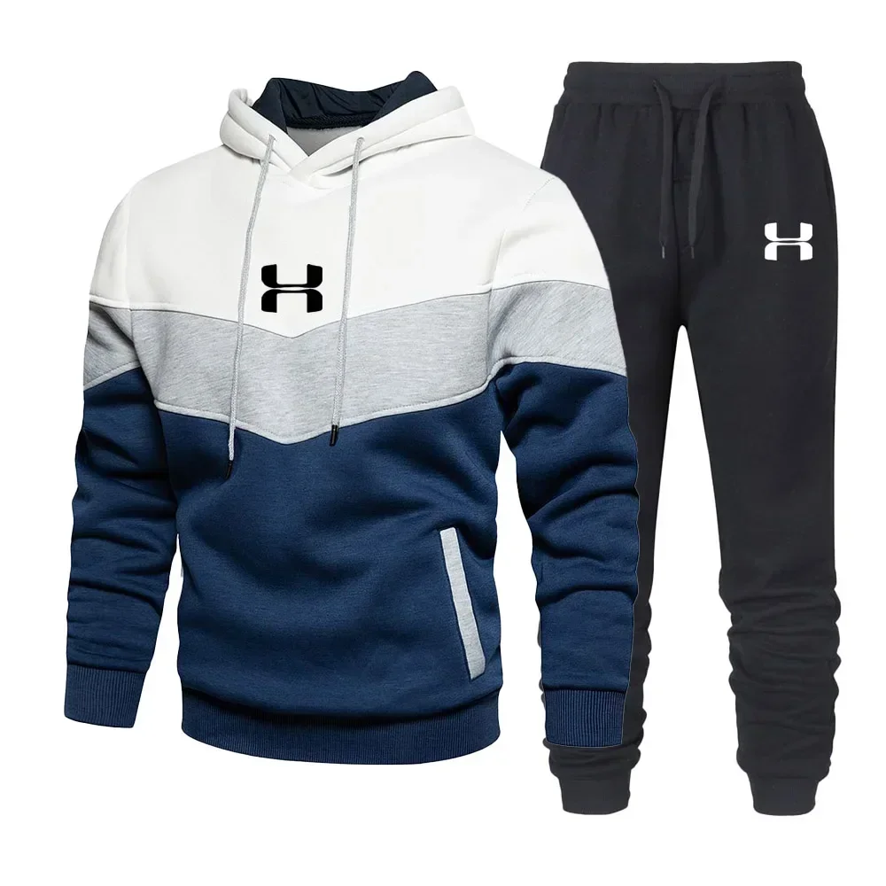 Lässiges Herren-Hoodie-Set für Herbst und Winter, modischer Patchwork-Hoodie, Outdoor-Jogging-Sweatshirt + Hose, zweiteiliges Set