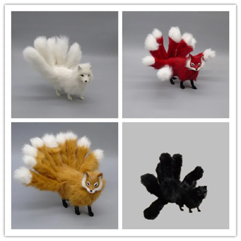 Simulation Fox 23x12x12cm Model Plastic&Furs Fox With Nine Tails Handicraft Miniatures Home Decoration Gift A0301