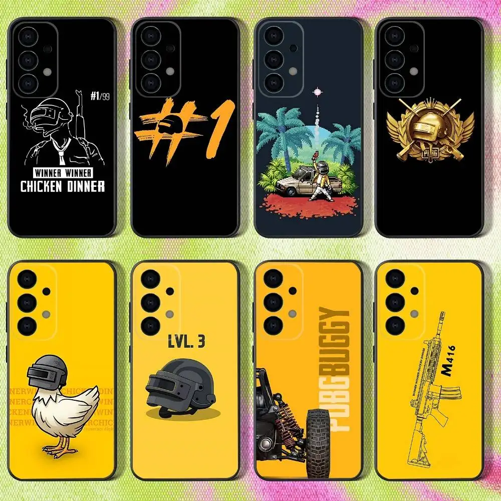 حافظة هاتف P-PUBG Game Battegrounds لهاتف سامسونج S25، S24، S21، S22، S23، S30، Ultra، S20، Plus، Fe، Lite، Note، 10,9,5G غطاء أسود