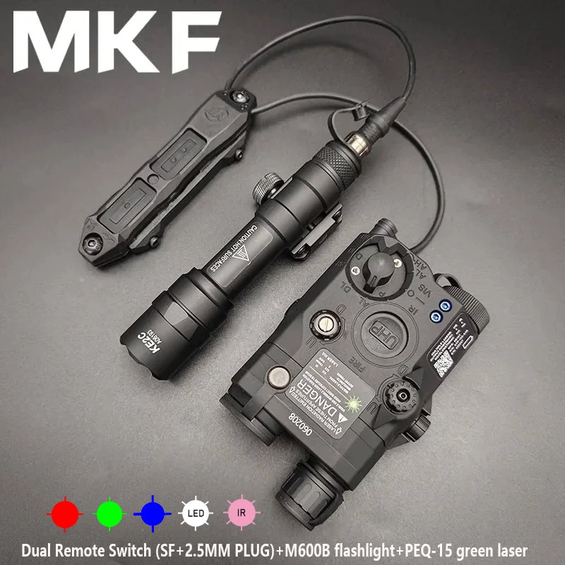 

Tactical Gear PEQ15 Red Green Blue Laser IR Fill Light M600B M300B Flashlight Dual Remote Switch Three Piece Set Hunting Lights
