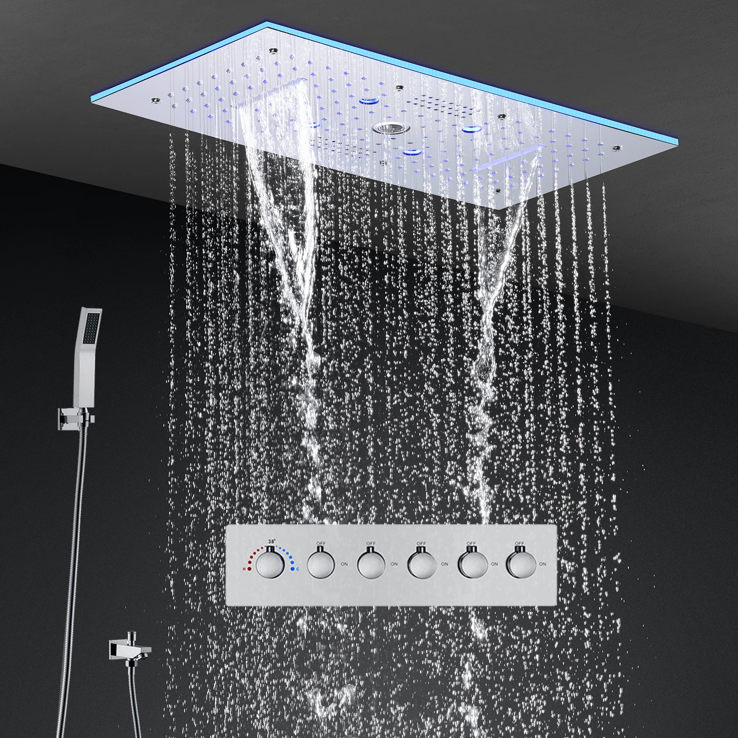 Bathroom Accessories 600x300mm 24x12Inches Bluetooth Music LED Shower Head Kit Thermostatic Mixer Valve