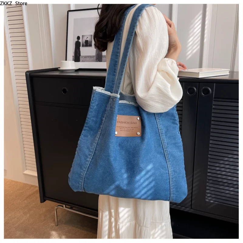 Denim Big Bag 2023 Nova Moda Verão Ombro Bolsa Feminina Grande Capacidade Tote Bag Comutando Bolsa de Ombro para As Mulheres