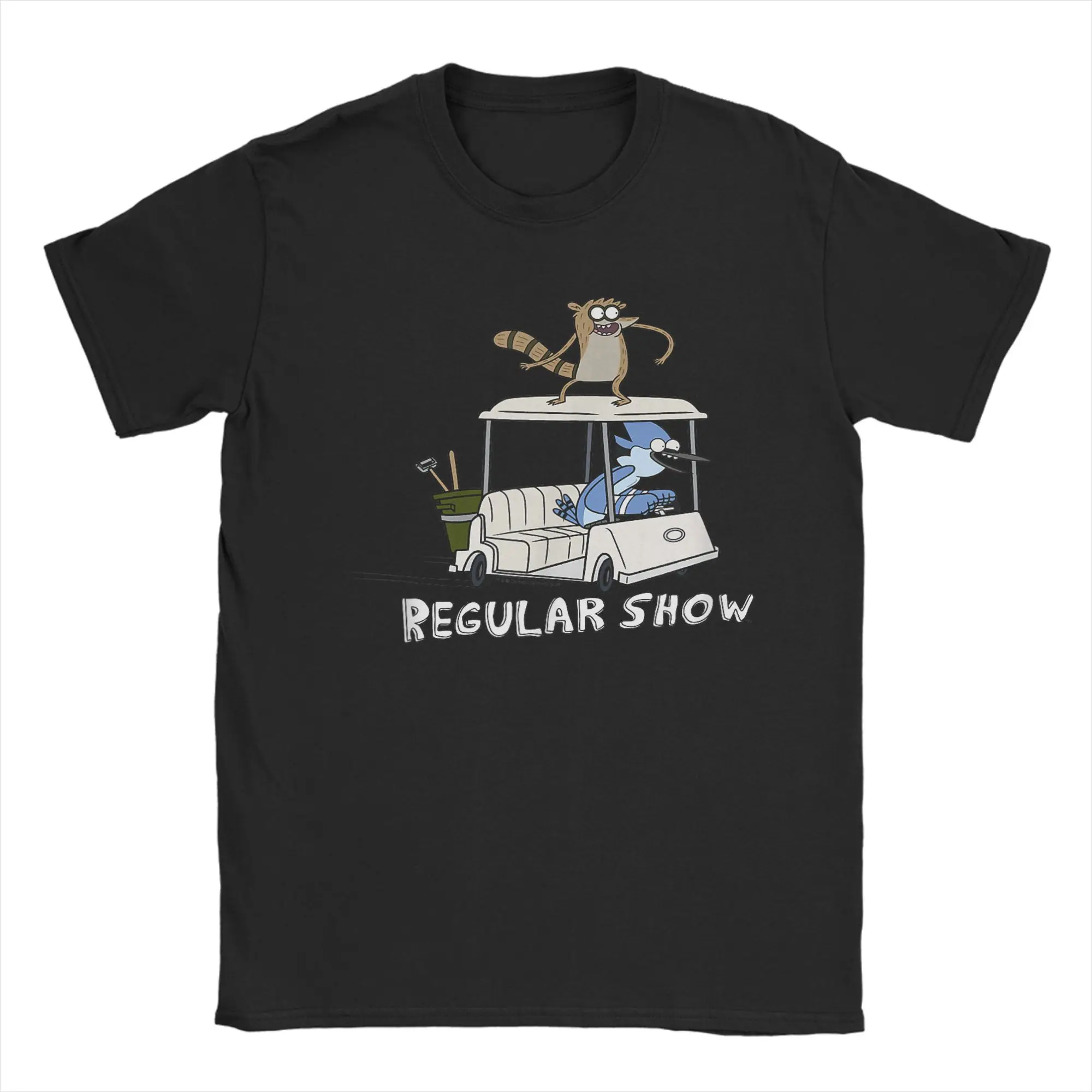 Men T-Shirts Regular Show Mordecai and Rigby Golf Cart Awesome Pure Cotton Tee Shirt Short Sleeve  T Shirt Crewneck Clothing 6XL