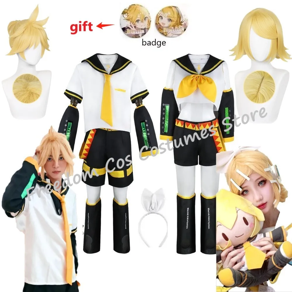 

Anime Figures Rin Len Cosplay Costume Headwear Len Rin Cosplay Len Costume Kagamine JK Uniform for Halloween Comic Con Outfits