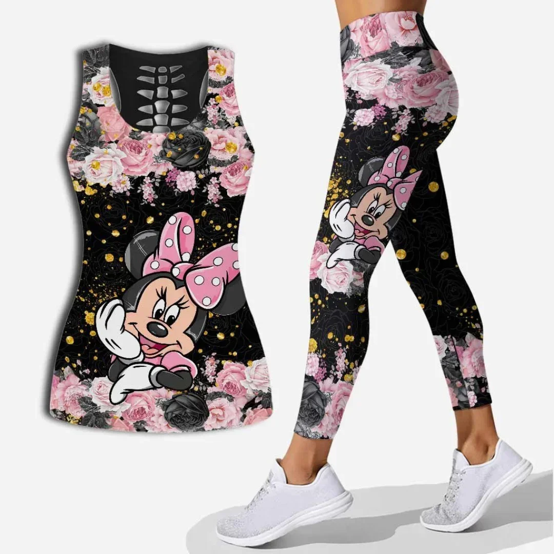 

Disney Minnie Mouse Women's Hollow y2k Vest Leggings Yoga Suit Fitness Leggings Sports Suit Disney Tank Top Legging Set