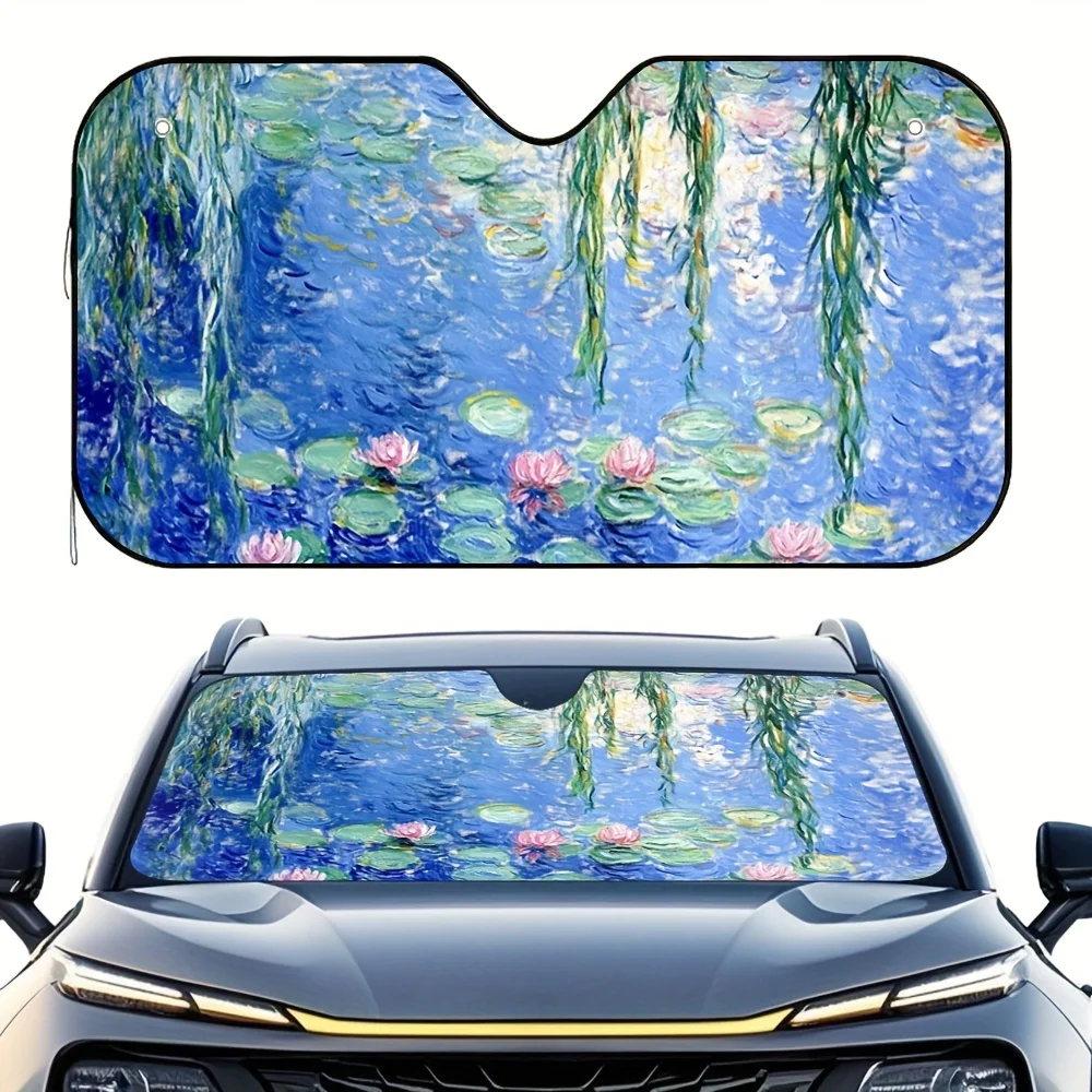1pc Waterlilies And Willows Car Sun Visor - Monet-Inspired Artistic Design, Fit For Cars, Heat & Glare Reduction, Stylish Car In