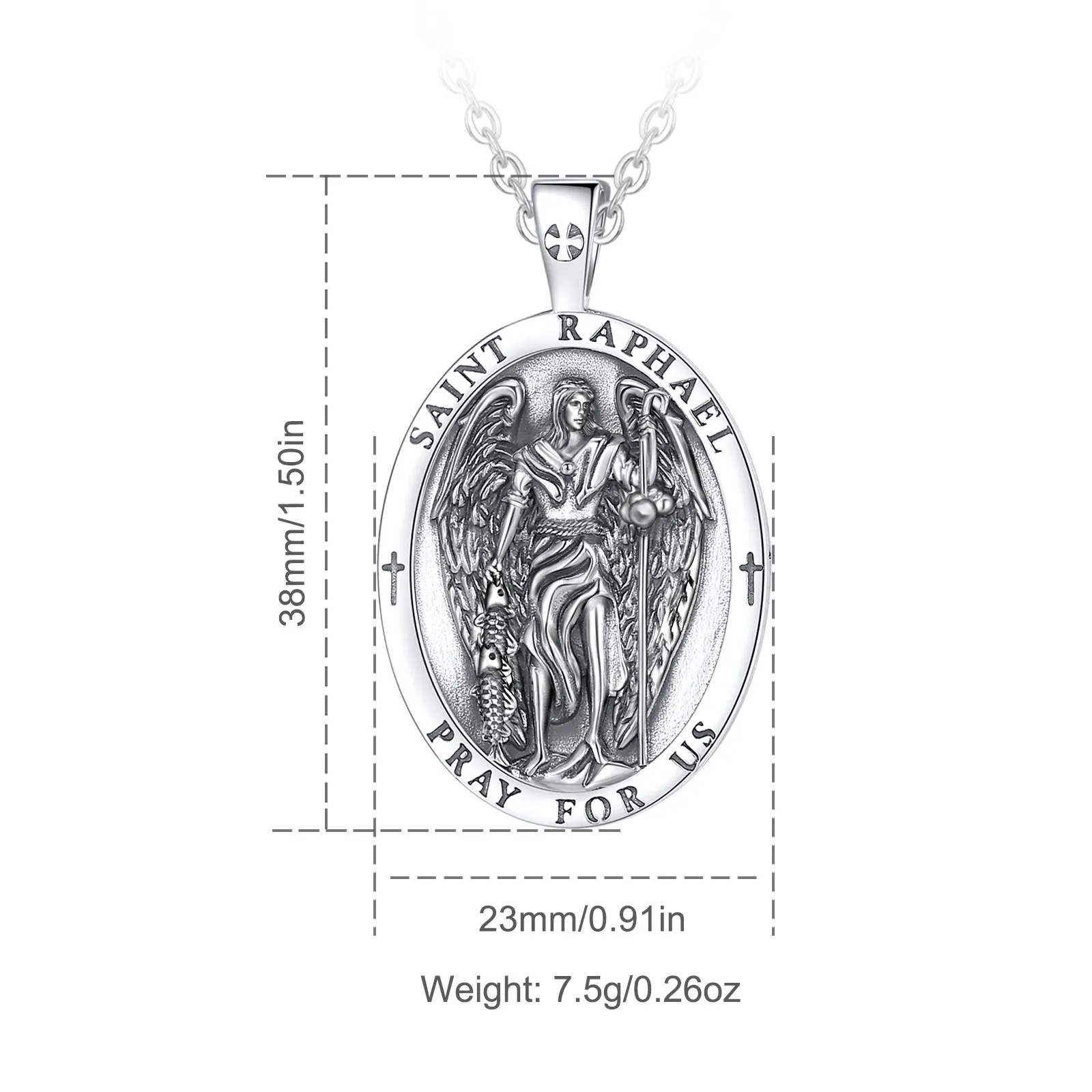 Eudora 925 Sterling Silver Saint Raphael Archangel Necklace Religious Amulet Pendant Vintage Jewelry Personality Gift For Men