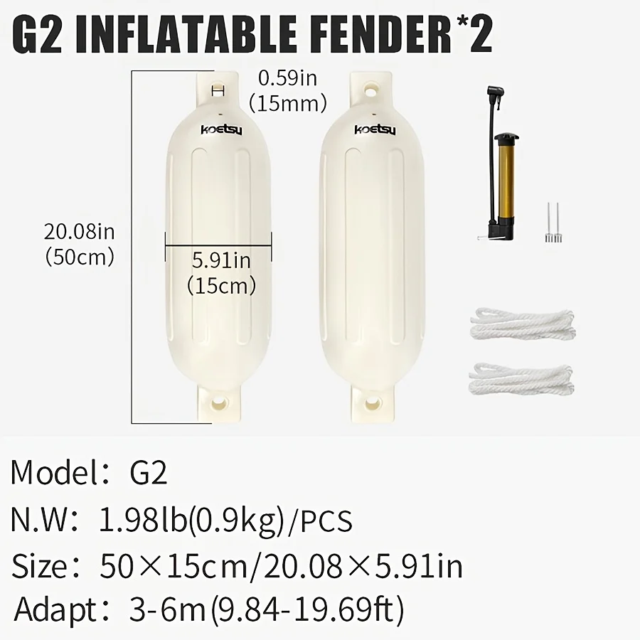 KOETSU Schlauchboot-Kotflügel, 2er-Pack/4er-Pack, universelle PVC-Marine-Stoßstangen mit Rippen und Linien, inklusive tragbarer Luftpumpe – Detail 4