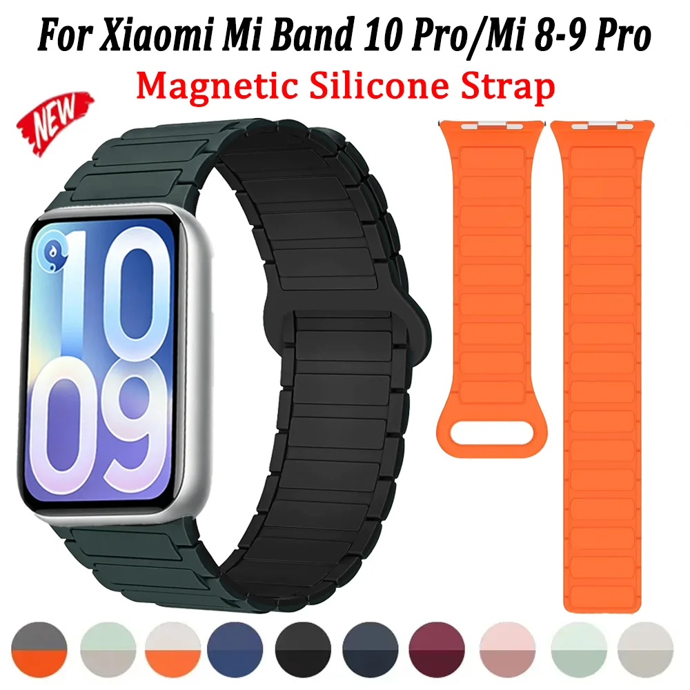 Magnetic Silicone Strap For Xiaomi Mi Band 10 Pro/Mi 8-9 Pro Comfortable Replacement Bracelet Redmi Watch 6-5-4 Breathable Band